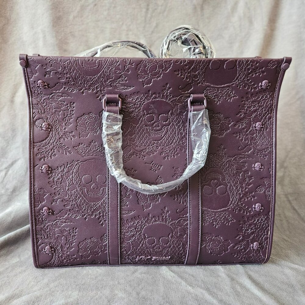 Rare Betsey Johnson Skull Embossed Briefcase - Plum